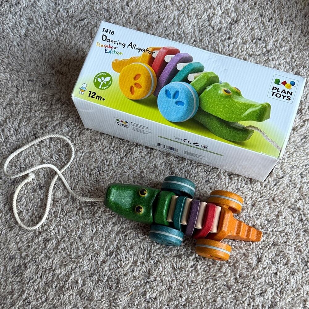 PLAN TOYS 🆕 Dancing Alligator Rainbow Wooden Pull Toy Montessori Baby Toy